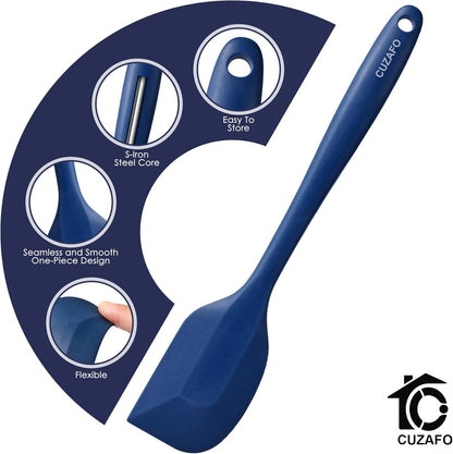 BPA Free Heat Resistant 600℉ Silicone Spatula, Turner Mixing Spatulas set Dishwasher Safe for Nonstick Cookware, Classic Blue