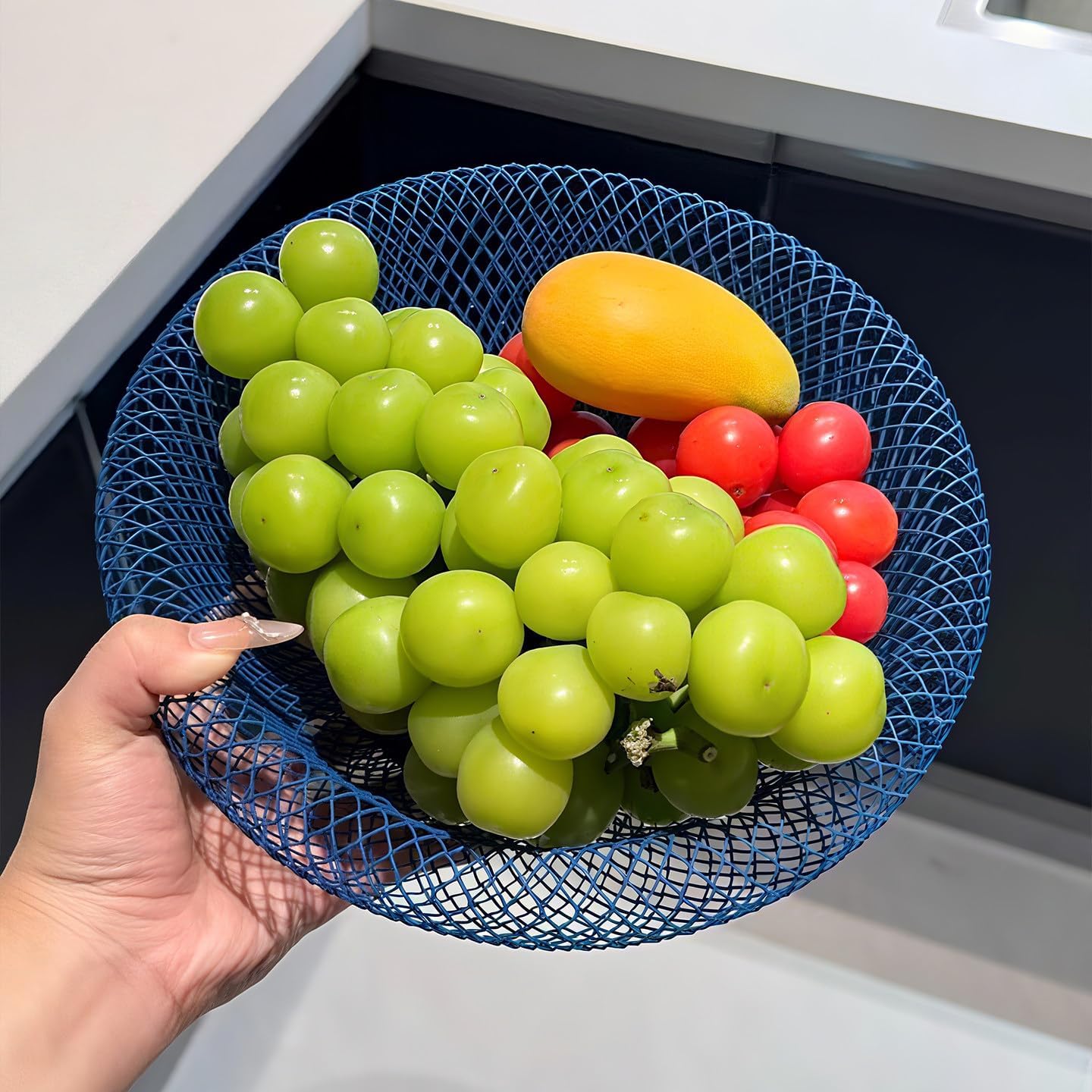 Nest Fruit Bowl with Drainer - Modern Home Decor, Creative Fruit Basket for Kitchen Counter, Dining Table, Living Room Coffee Table - Stylish Ins Aesthetic Storage & Display (Green)