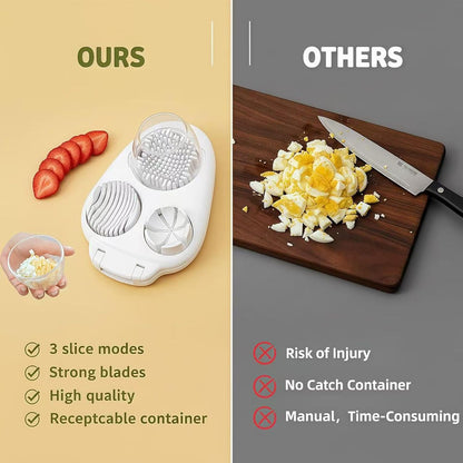 3-in-1 Egg Slicer for Hard Boiled Eggs – Stainless Steel Dicer & Cuber, 3 Slice Modes Kitchen Gadget for Strawberry, Cherry Tomato, Grape – Durable, Dishwasher Safe, BPA-Free (White)