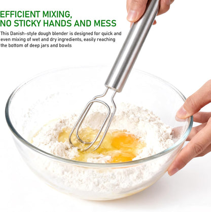 2 Pcs Danish Dough Whisk for Sourdough Starter, Reaches Jar Bottom, 12" Stainless Steel Bread Dough Blender for Baking, Mixing, Pizza Dough, Dishwasher Safe