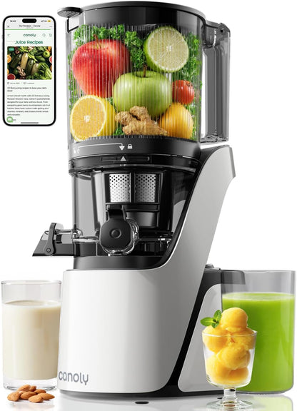 Canoly C16 Cold Press Juicer, 6" Extra Wide Feed Chute, 3-IN-1 Strainers (Juice & Sorbet & Nut Milk), Powerful AC Brushless Motor, Self Precut System, Juicer Machines with BPA-Free (Space Gray)