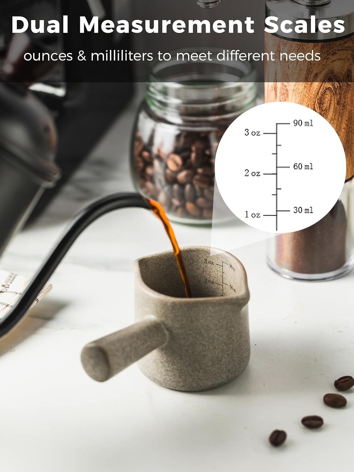 Espresso Cups Ceramic, 200ML Espresso Measuring Cup with Handle, Expresso Shots Cups with Scale, Espresso Accessories, White