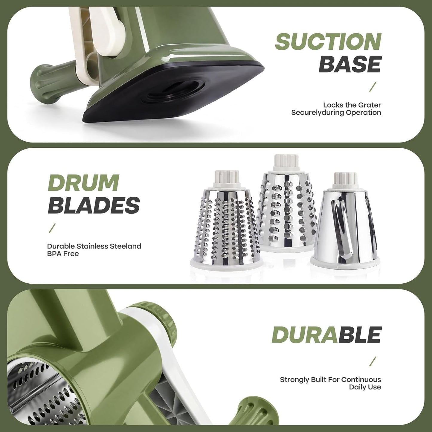 Rotary Cheese Grater,Cheese Shredder Hand Crank, Manual Cheese Grater for Veggies, 3-Blade Grater, Home Kitchen Appliances and Kitchen Gadgets