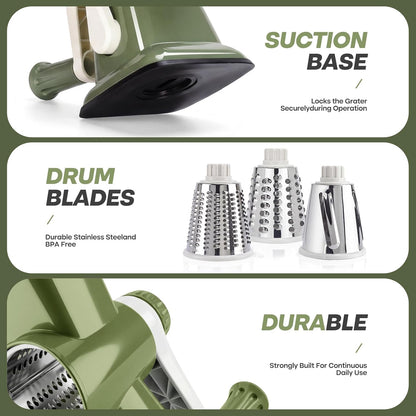Rotary Cheese Grater,Cheese Shredder Hand Crank, Manual Cheese Grater for Veggies, 3-Blade Grater, Home Kitchen Appliances and Kitchen Gadgets