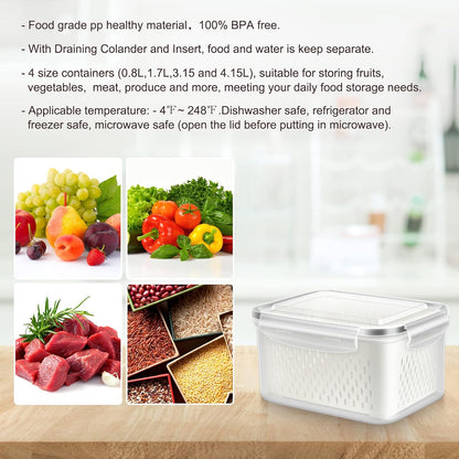 12 Pieces Fruit Storage Containers For Fridge, 6 Pack BPA-Free Fresh Food Containers with Removable Colanders and Airtight Lids, Fresh for Fruit Berry Produce Vegetable, Dishwasher & Microwave Safe