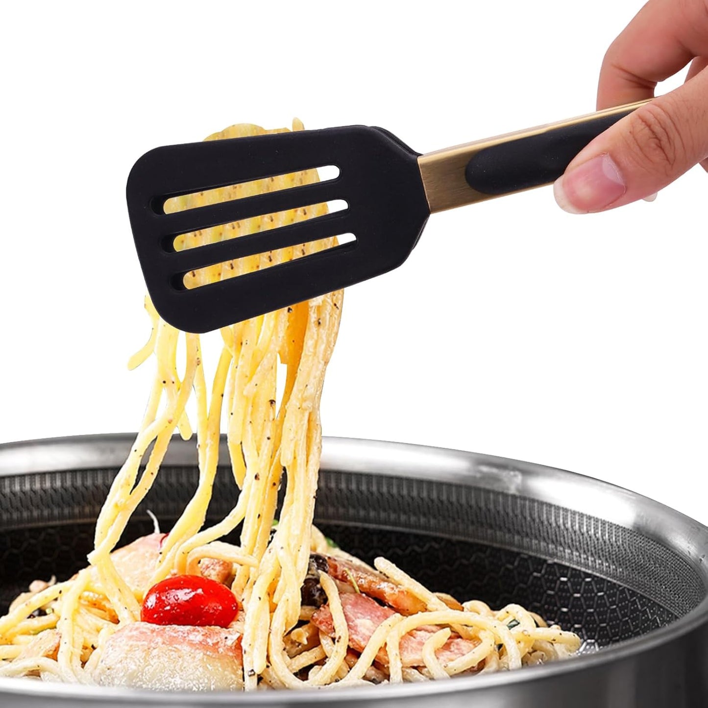 Stainless Steel Classic Kitchen Serving Food Party Gold Tongs 9" and 12" Cooking Tong with BPA Free Silicone Tips, Dishwasher Safe Serving Tools(set of 2)