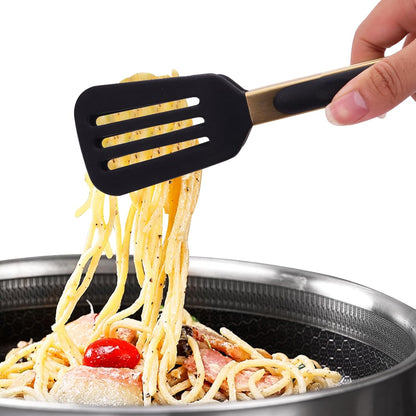 Stainless Steel Classic Kitchen Serving Food Party Gold Tongs 9" and 12" Cooking Tong with BPA Free Silicone Tips, Dishwasher Safe Serving Tools(set of 2)