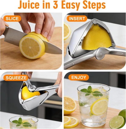 Lemon Squeezer, Stainless Steel Lemon Juicer, Manual Juicer for Lemon Citrus Lime, Foldable Handheld Citrus Squeezer with Seed-Strainer (Silver)