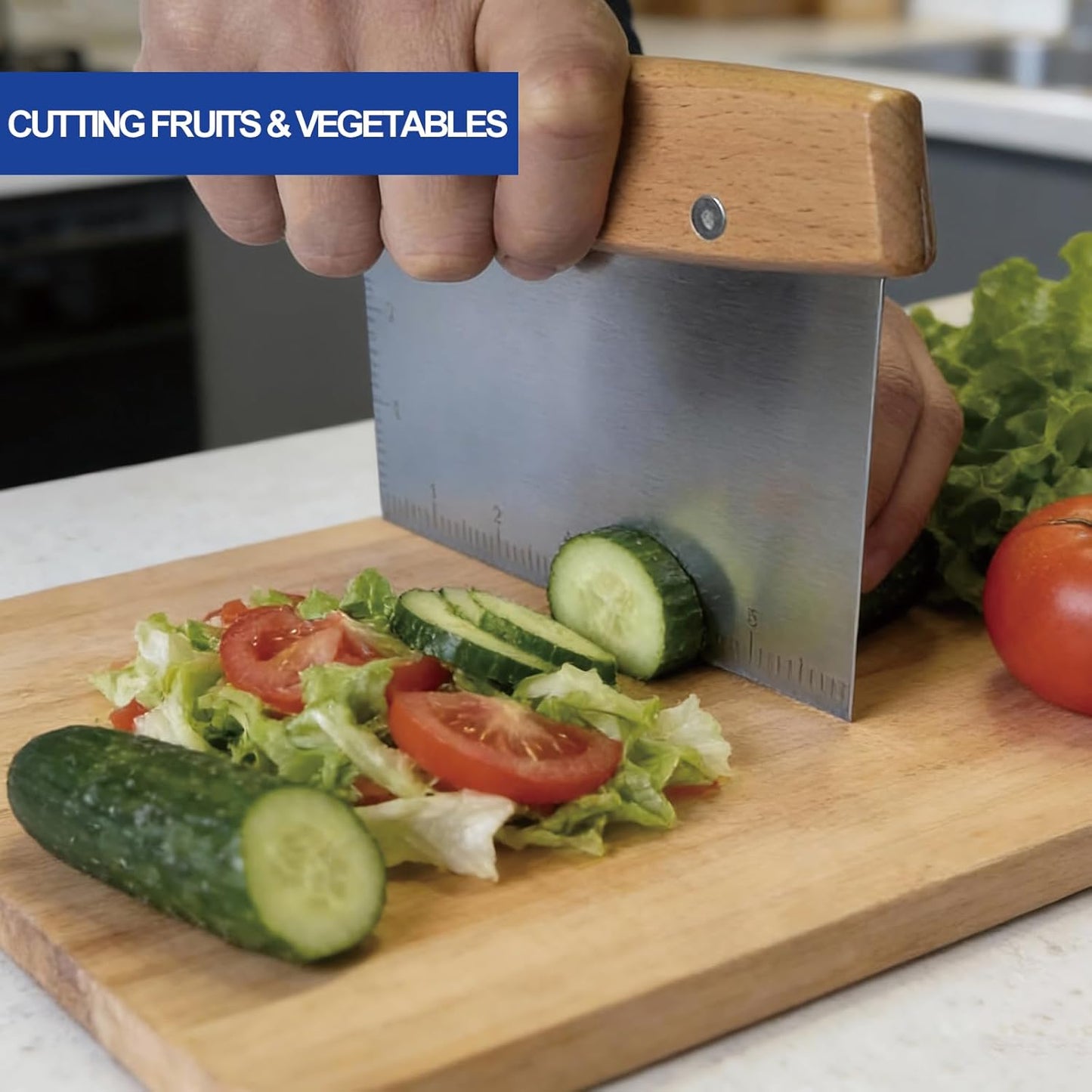 Professional Dough Cutter & Bench Scraper - Ultimate Dough Scraper Tool with Stainless Steel Blade & Wood Handle