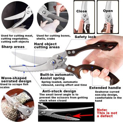 ANDONG Upgrade Heavy Duty Stainless Steel Kitchen Scissors - Professional Poultry Shears for Bone, Meat, Chicken, Fish, Turkey, Vegetables,Spring Loaded Multipurpose Ultra Sharp Utility Scissors