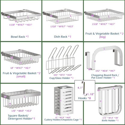 PUSDON Over the Sink Dish Drying Rack, 2 Tier Adjustable Large Capacity Stainless Steel Dish Rack for Kitchen Counter, Heavy Duty Space Saver Organizer with Utensil Holder, Black