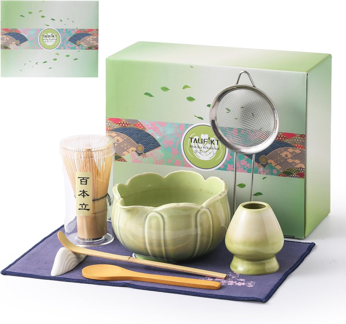 Matcha Whisk Set, 5 Pcs Ceramic Matcha Set, Matcha Kit Set Includes Matcha Bowl, Matcha Whisk and Holder, Bamboo Scoop and Sifter, Matcha Tea Set, Ideal Gift for Family/Friend (Pink)