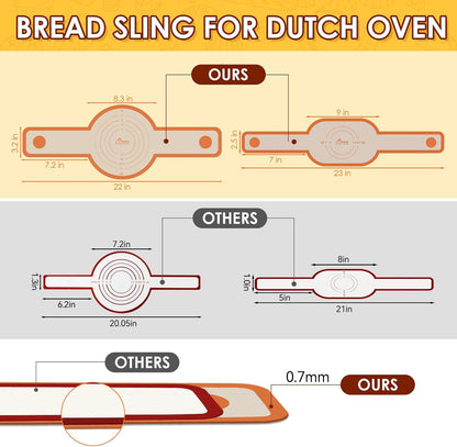 HOTEC Silicone Bread Sling for Dutch Oven - 2 Pack Non-Stick Baking Mat with Long Handle Easy to Transfer Sourdough Bread, Reusable Heat Resistant to 500°F/260°C Dutch Oven Liners Baking Supplies