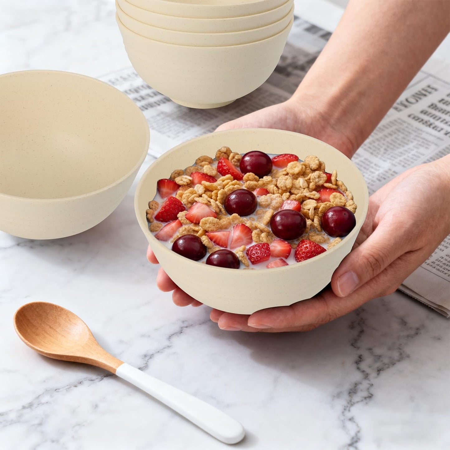Wheat Straw Bowls Set with Lids, Unbreakable 40 OZ Cereal Bowls Set of 4, Salad Container for Lunch, Microwave & Dishwasher Safe Bowl Set for Kitchen, Picnic, RV, Camping, Multi