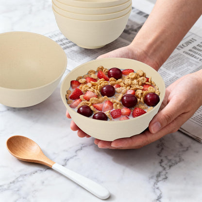Wheat Straw Bowls Set with Lids, Unbreakable 40 OZ Cereal Bowls Set of 4, Salad Container for Lunch, Microwave & Dishwasher Safe Bowl Set for Kitchen, Picnic, RV, Camping, Multi
