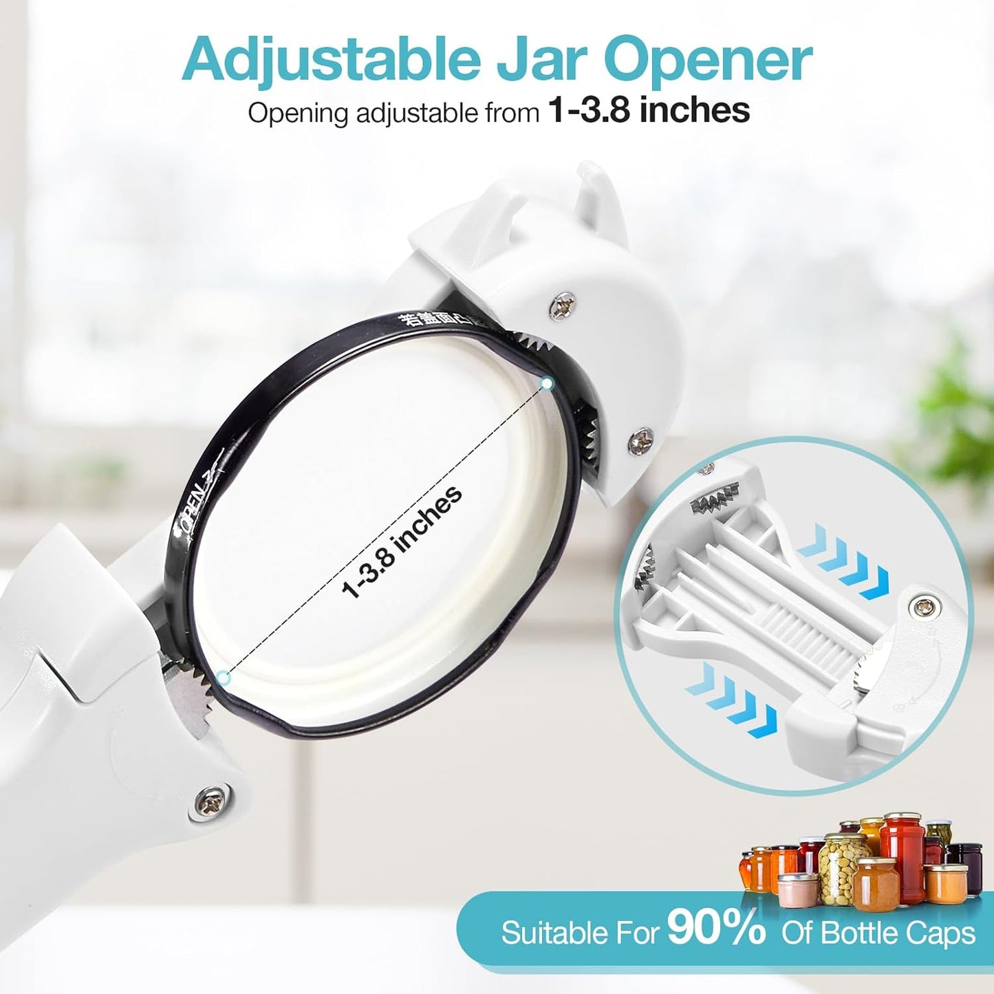 7 in 1 Jar Opener Bottle Opener and Wine Opener for Seniors with Arthritis, Weak Hands, Multi Retractable Magnetic Can Opener, Original Kitchen Lid Opener Tool (Black)