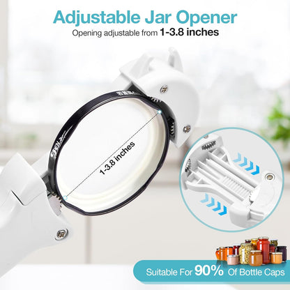 7 in 1 Jar Opener Bottle Opener and Wine Opener for Seniors with Arthritis, Weak Hands, Multi Retractable Magnetic Can Opener, Original Kitchen Lid Opener Tool (Black)