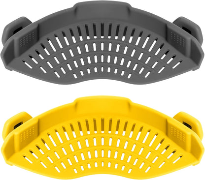 2PACK AUOON Clip on Strainer for All Pots Pans - Silicone Pasta Strainer Kitchen Colander for Draining Noodles Spaghetti Ground Beef Grease｜Easy to Use and Store, Dishwasher Safe (BlackGreen)