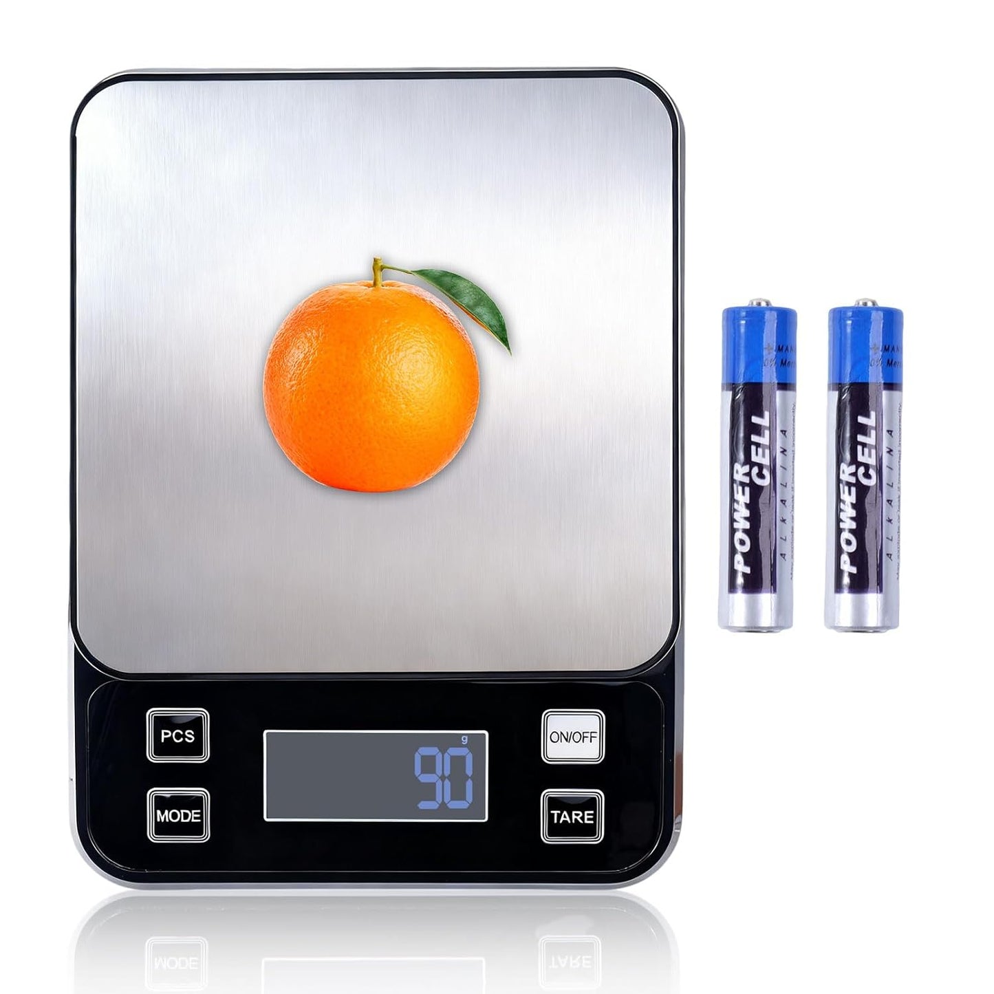 Digital Kitchen Scale, 33lb Food Scale Precisely Measures Grams and Ounces for Baking, Cooking, and Meal Prep, Rechargeable 304 Stainless Steel with LCD Display, Batteries and USB Charging Included