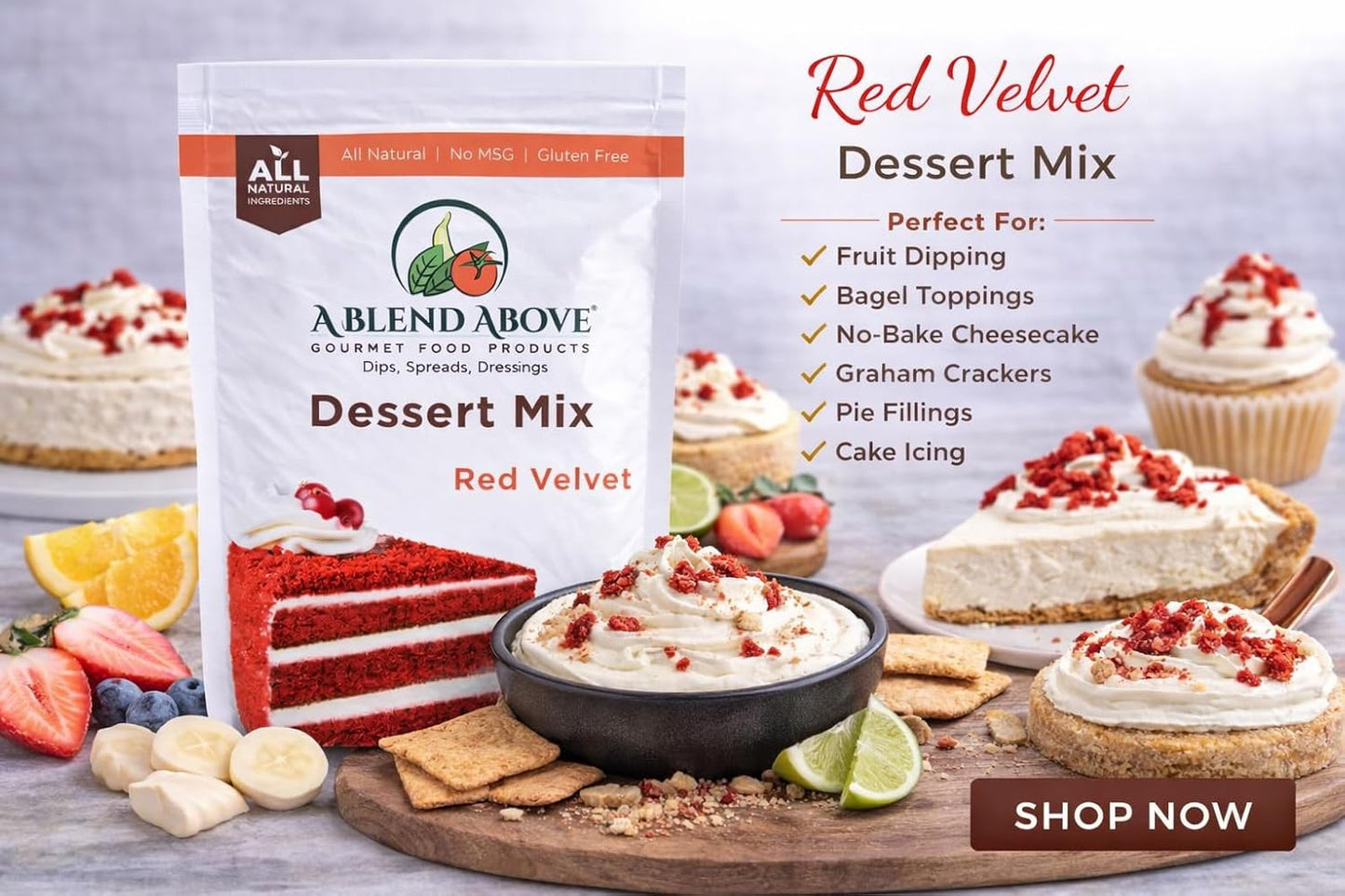 A Blend Above Banana Cream No-Bake Dessert Mix, 3 Pack, No-Bake Cheesecake, Fruit Dip, Dessert Mix, Bagel Topping, Frosting, Cheesecake Filling, Quick and Easy to Make, Makes 16 Ounces, Cream Cheese,