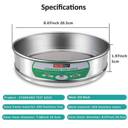 Xin Tester 325 mesh Standard Mesh Lab Sieves Laboratory Sample Test Analysis Sieve Dia 7.88 Inches