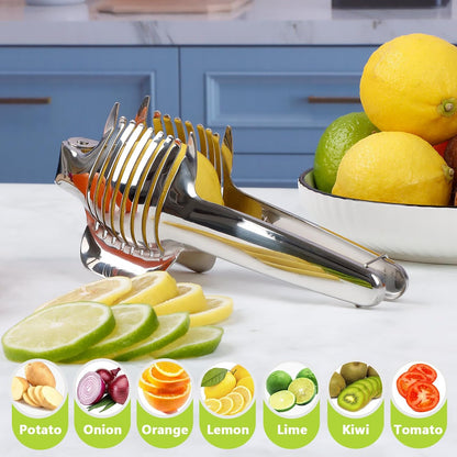 KAYCROWN Tomato Slicer Holder with Paring Knife, Lemon Cutter Slicer for Slicing, Stainless Steel Onion Holder for Slicing, Vegetable Cutter for Tomato, Lemon