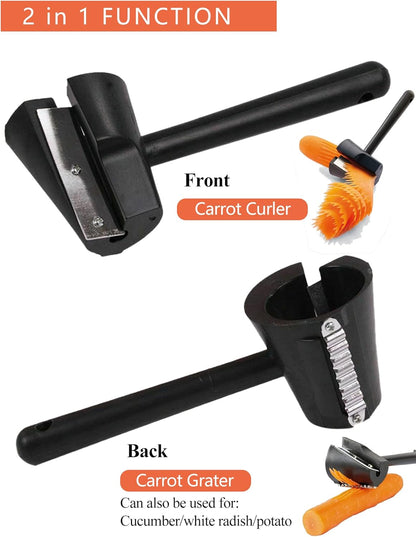 Carrot Curler and Peeler, Black Carrot Spiral Shred Slicer Root Vegetables Fruits Slicer Sharpener Garnishing Tool (Plastic)