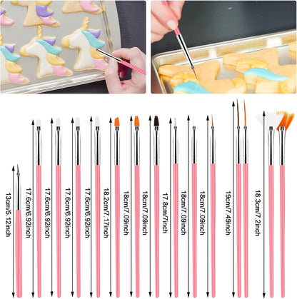 Aster 15Pcs Cake Decorating Brushes, Cake Painting Brushes Kit Food Safe Paint Brushes Multiple Function Cookie Brushes Fondant Sugar DIY Tool Set Candy Icing Pastry Brush for Baking(White)