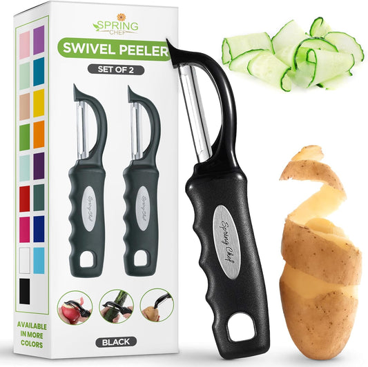 Spring Chef Premium Swivel Vegetable Peeler, Soft Grip Handle and Ultra Sharp Stainless Steel Blades - Perfect Kitchen Peeler For Veggie, Fruit, Potato, Carrot, Apple - Pink Lemonade
