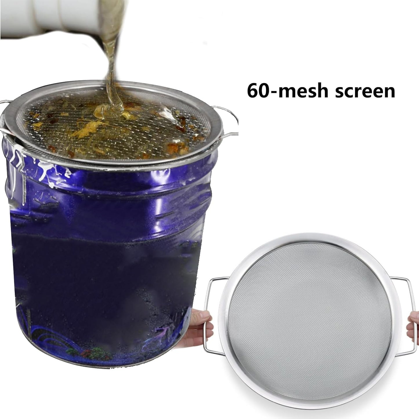 Stainless Steel 60-Mesh Fine Mesh Strainer, Double-Ear Filter Paint, 50-Gallon Paint Sieve, Suitable for Various Liquids, Honey, Small Particle Filter Sifter Strainer (3 of Pack)