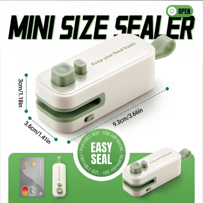 2 in 1 Mini Bag Sealer, Rechargeable Heat Sealer with Cutter and Magnet, Portable Chip Bag Resealer for Food Storage Snacks Freshness (Green)