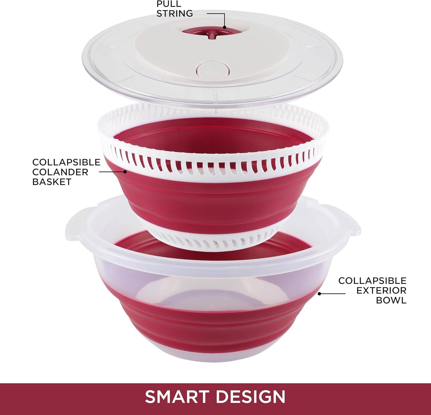 COOK WITH COLOR Collapsible Salad Spinner - 4 QT Space Saving Lettuce Dryer with Folding Collapsible Colander Great for Washing and Drying Fruit and Vegetables (Blue)