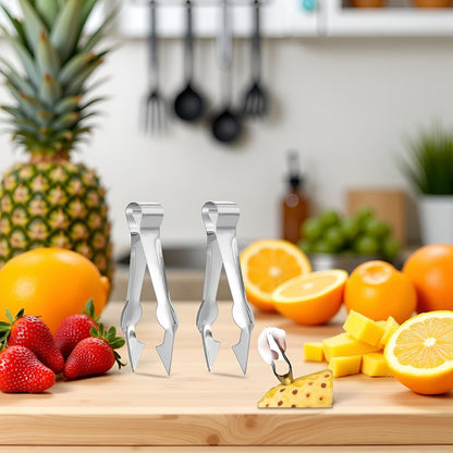 2Pcs Multi-Functional Fruit & Vegetable Stem Remover Clip, Strawberry Huller, Pineapple Eye Remover, Kitchen Gadget, Silver Stainless Steel Handle