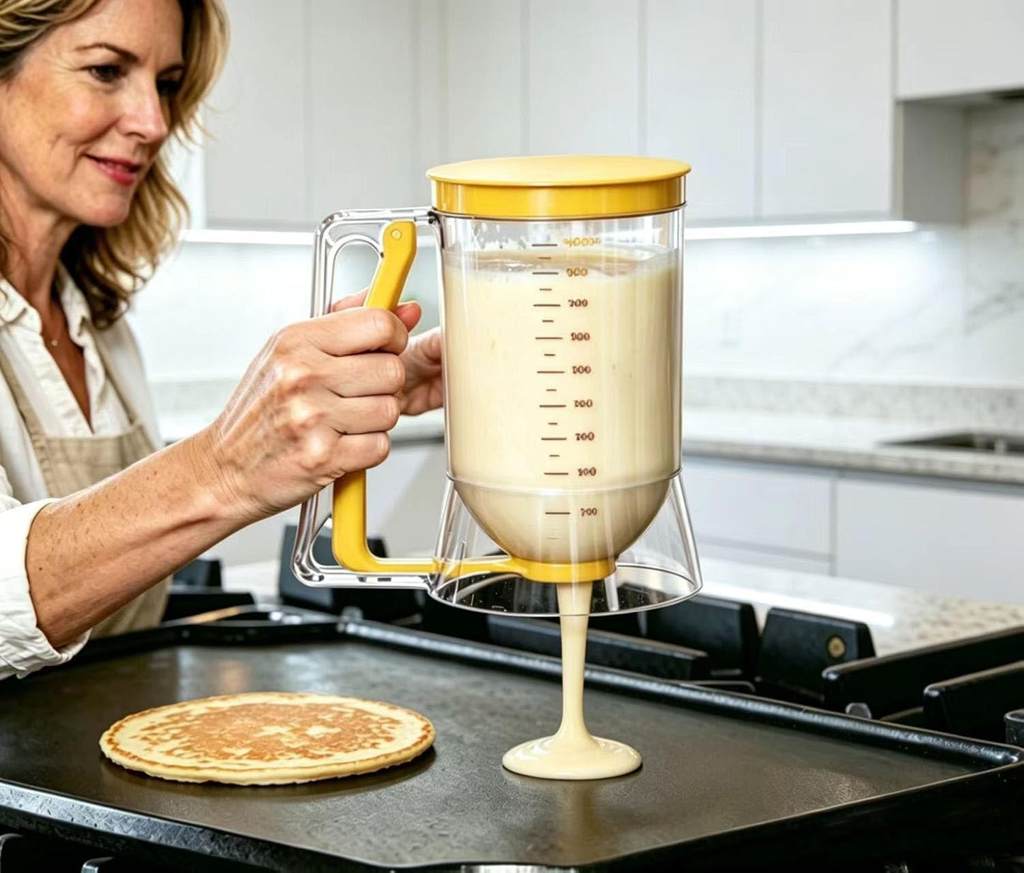 BBSTARZ Pancake Batter Dispenser – 4-Cup Batter Dispenser with Squeeze Handle & Measuring Marks for Pancakes, Waffles, Muffins, Crepes & Cupcakes – Baking Tool(Red)