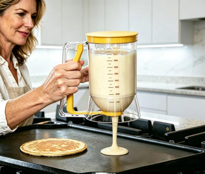 BBSTARZ Pancake Batter Dispenser – 4-Cup Batter Dispenser with Squeeze Handle & Measuring Marks for Pancakes, Waffles, Muffins, Crepes & Cupcakes – Baking Tool(Red)