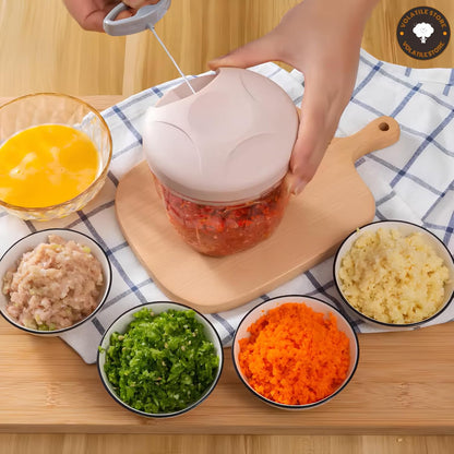 Manual Vegetable Cutter Chopper, Hand Pull String Fruit and Vegetable Chopper and Mincer, Stainless Steel Blades, BPA Free (Blue, 500ml)