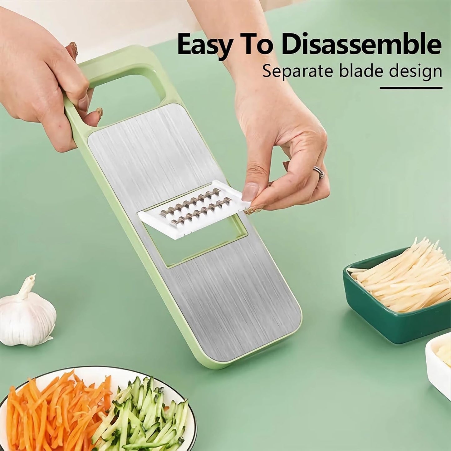 2 Pack Stainless-Steel Mandoline Slicer for Kitchen, 6-in-1 Vegetable Cutter, Shredder & Grater for Potato, Carrot, Salad | Handheld, Multifunctional Kitchen Tool for Daily Salad & Meal Prep