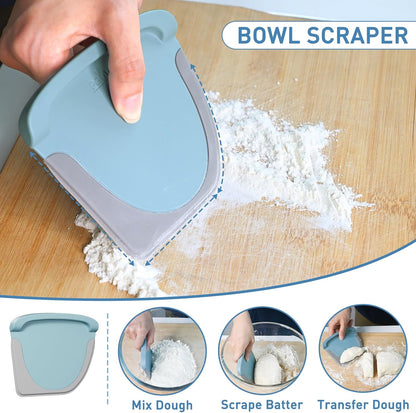 2 IN 1 Upgrade Bench Scraper, Dough Scraper for Pastry Bread Cake Pizza, Stainless Steel Dough Cutter with Conversion Chart & Measuring Scale, Bowl Scraper Food Scraper for Kitchen Baking, Gray