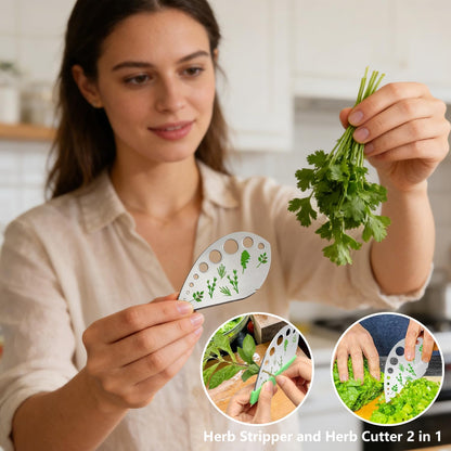 Herb Stripper, Jiaedge Green 9 holes Stainless Steel Kitchen Herbs Leaf Stripping Tool