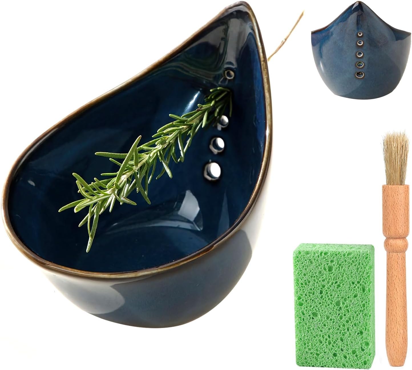 Pottery Herb Stripper Bowl,Herb Stripper,Kiln Transformation Blue and White Pattern Ceramic Herb Stripper Bowl Pottery Herb Stripper,Kitchen for Efficient Kale/Cilantro/Thyme Leaf Removal（Green