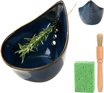 Pottery Herb Stripper Bowl,Herb Stripper,Kiln Transformation Blue and White Pattern Ceramic Herb Stripper Bowl Pottery Herb Stripper,Kitchen for Efficient Kale/Cilantro/Thyme Leaf Removal（Green