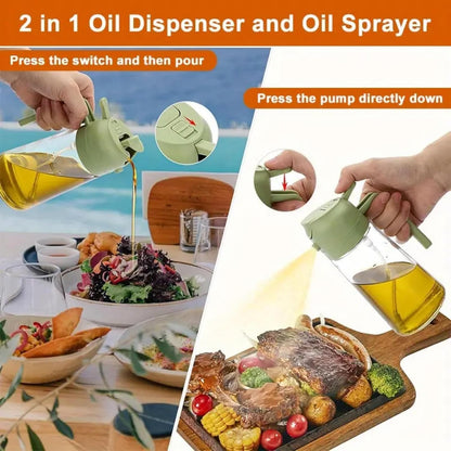 16oz/470ml Glass Olive Oil Sprayer for Cooking - 2 in 1 Olive Oil Dispenser for Kitchen Gadgets, Air Fryer, Salad, and BBQ (black)