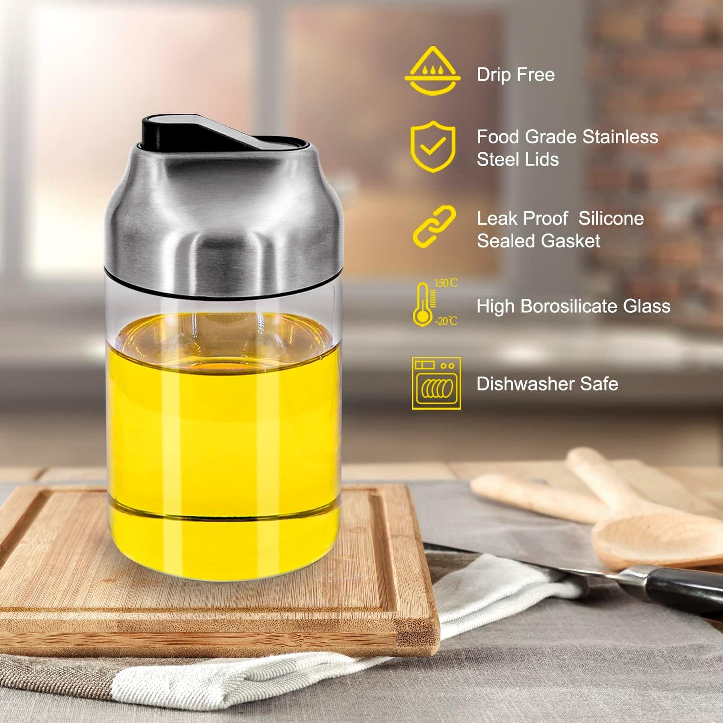Aelga Olive Oil Dispenser - 14 OZ Glass Oil and Vinegar Dispenser Bottles Set for Kitchen No Drip-Set of 2