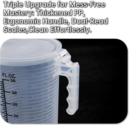 Measuring cups 35oz (1000 mL), Plastic, Multipurpose - Great for Chemicals, Oil, Pool and Gardening - Ounce (oz) and Milliliter (mL)
