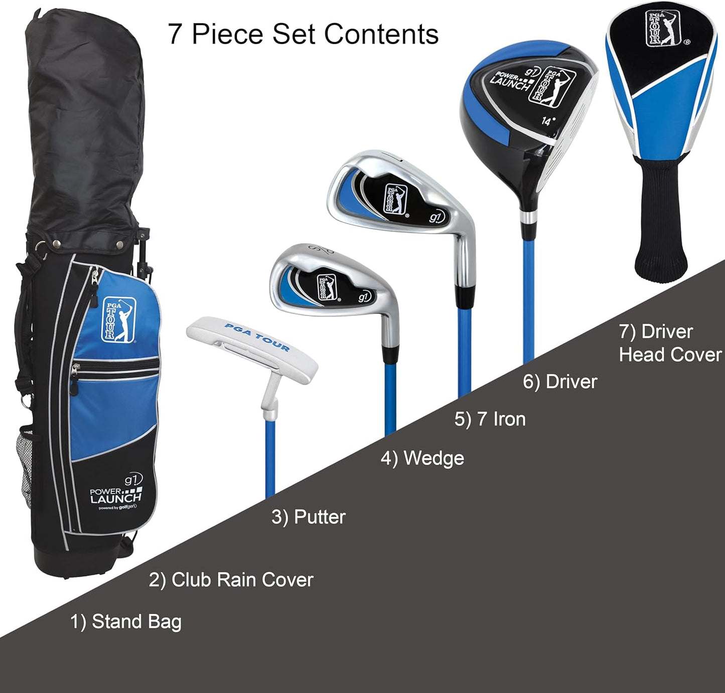 PGA Tour Youth Golf Club Set for Ages 8-12 & 12+ (4’8”–5’10”), Right and Left-Handed Kids Golf Sets – Beginner Junior Golf Clubs with Lightweight Stand Bag, Mallet Putter, Hybrid, Driver