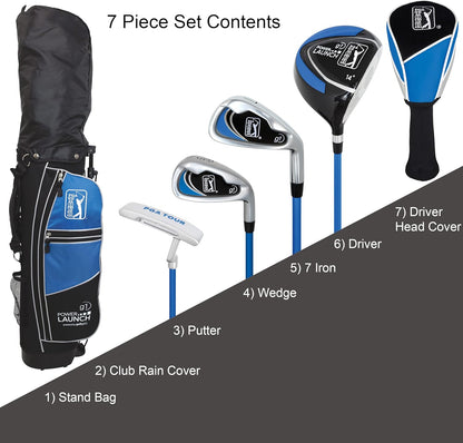 PGA Tour Youth Golf Club Set for Ages 8-12 & 12+ (4’8”–5’10”), Right and Left-Handed Kids Golf Sets – Beginner Junior Golf Clubs with Lightweight Stand Bag, Mallet Putter, Hybrid, Driver