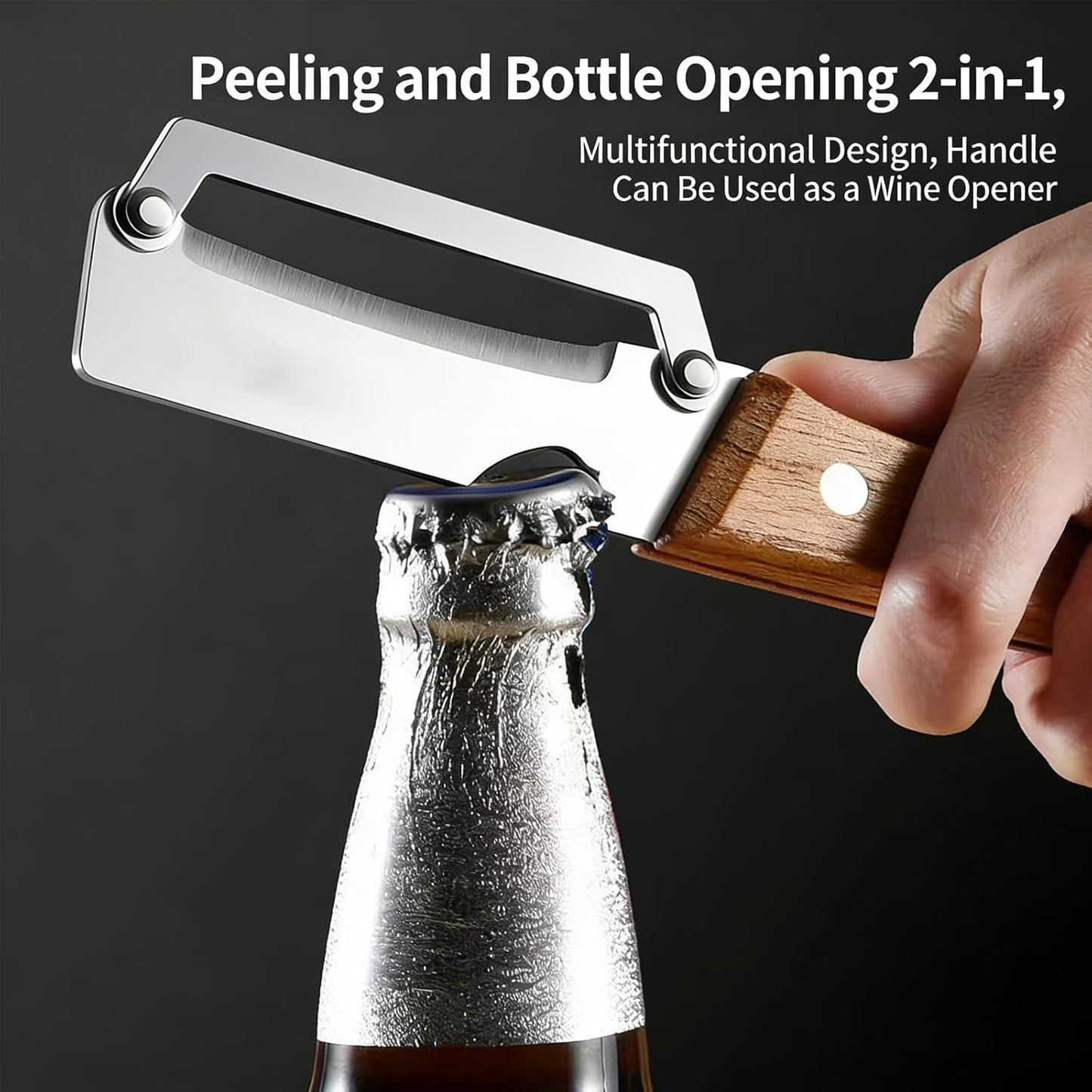 Multifunctional Vegetable Peeler, Premium Zero Snag Wooden Peeler for Kitchen Tool with Bottle Opener 2 in 1 Stainless Steel Kitchen Gadgets for Potatoes Pumpkinsp Carrots and Vegetables Fruits (1pcs)