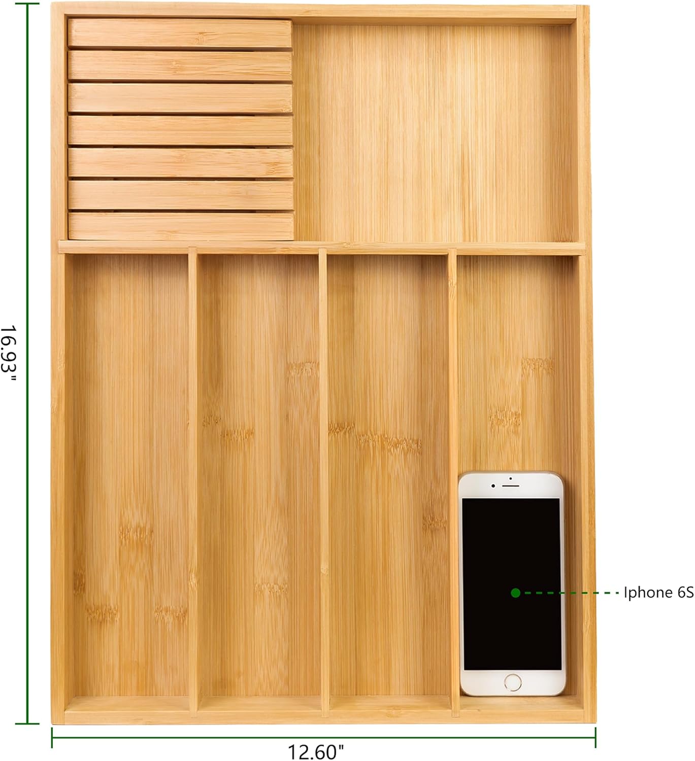 VaeFae Bamboo Silverware Drawer Organizer Kitchen, Expandable Utensil Organizer with Knife Block, Cutlery Tray with Divider, Multifunctional Drawer Organizer (Black)