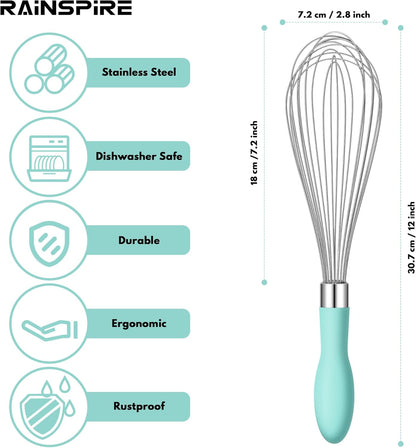 Rainspire 12-Inch Wire Whisk Stainless Steel, Balloon Whisks for Cooking, Wisk Wisking Tool With Soft Silicone Handle, Thick Durable Whisker for Blending, Beating, Whisking, Stirring, Pink