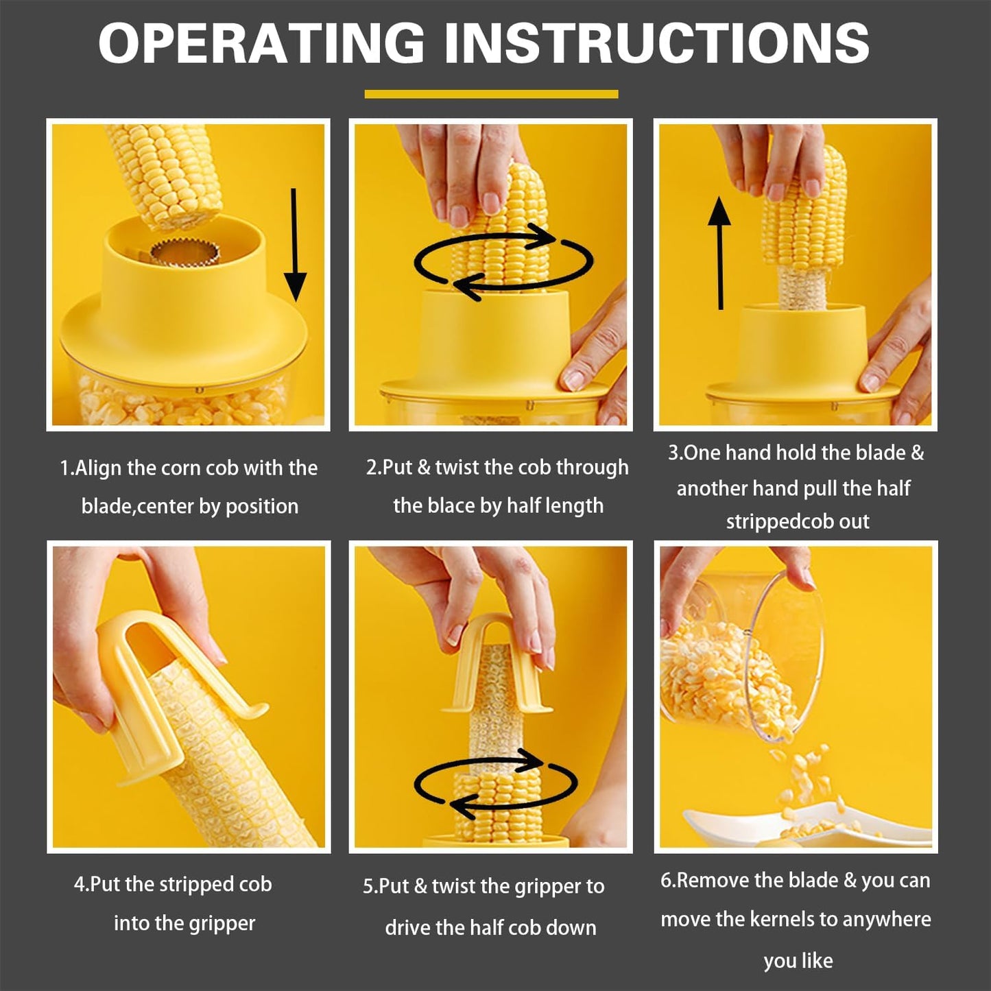Corn Cob Stripper, Corn Peeler for Corn on the Cob, Quick Corn Cutter Tool, Corn shucker off the Cob with Bowl & Safety Handle [Yellow]